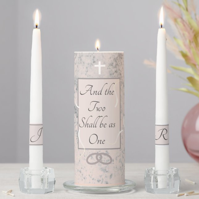 Peach and Gray Marble Unity Candle Set (In Situ)