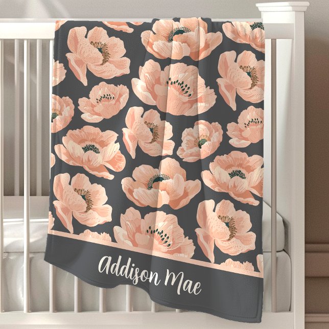 Peach And Gray Peony Elegant Floral Baby Blanket (Creator Uploaded)