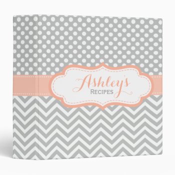 Peach And Gray Polka Dots Pattern Recipe Binder by whimsydesigns at Zazzle