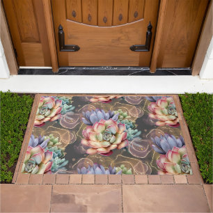 Peach and Gray Succulents Doormat