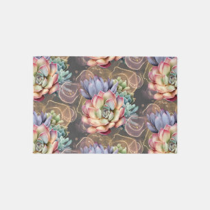 Peach and Gray Succulents Outdoor Rug