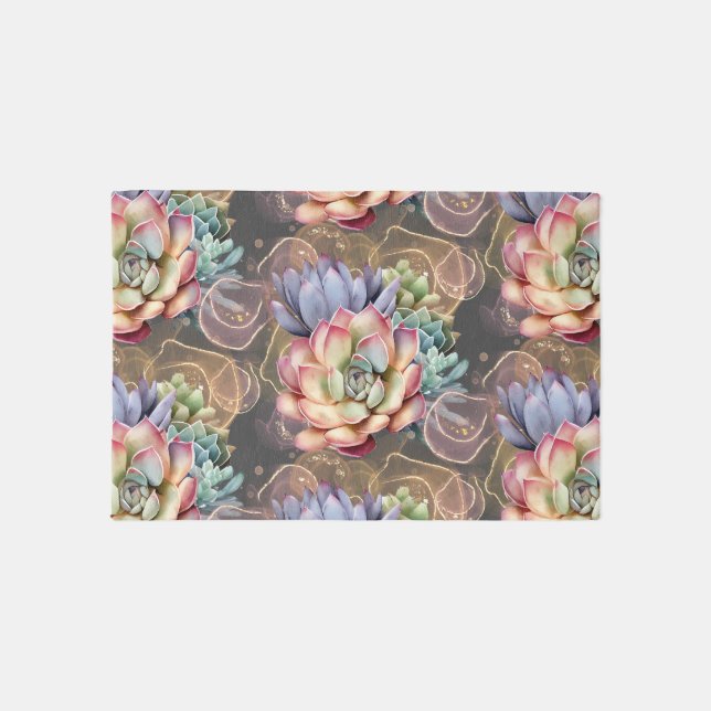 Peach and Gray Succulents Outdoor Rug (Front)