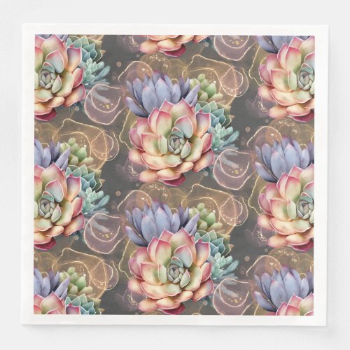 Peach and Gray Succulents Paper Dinner Napkins