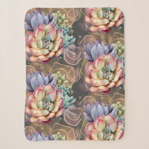 Peach and Gray Succulents Sherpa Blanket