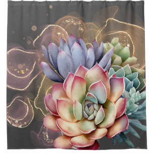 Peach and Gray Succulents Shower Curtain