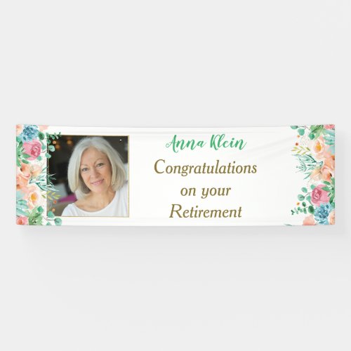 Peach and Green Floral Photo Retirement Banner