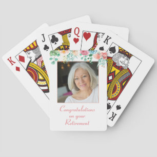 Peach and Green Floral Photo Retirement Playing Ca Poker Cards
