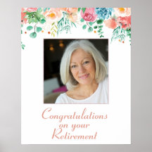 Peach and Green Floral Photo Retirement Poster