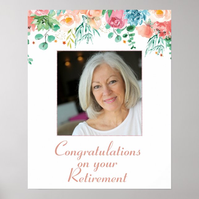 Peach and Green Floral Photo Retirement Poster (Front)