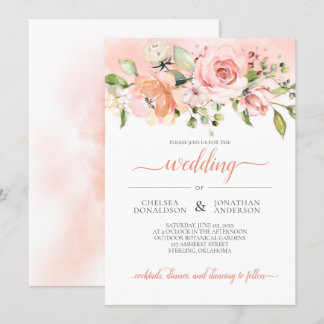 Peach and Green Floral Wedding Invitation