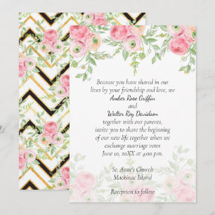 Peach and Green Floral Wedding Invitation