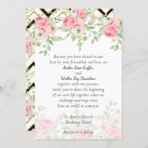 Peach and Green Floral Wedding Invitation