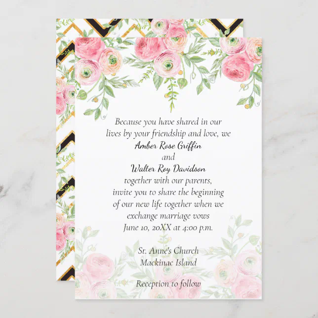 Peach and Green Floral Wedding Invitation | Zazzle