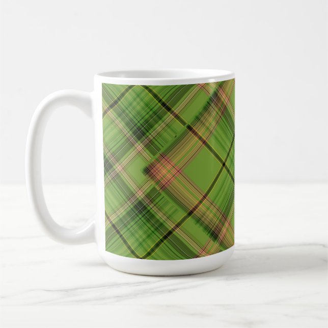 Peach and Green Plaid (overlapped) Coffee Mug (Left)