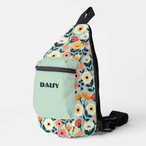 Peach and Green Retro Floral Sling Bag