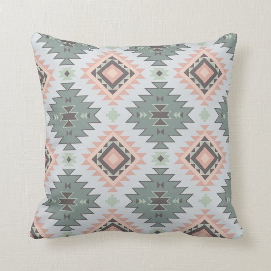 Peach and Green Southwest Tribal Pattern Throw Pillow