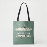 Peach and green watercolor floral & foliage tote bag<br><div class="desc">Peach and green watercolor floral & foliage design. Ideal birthday,  Christmas,  Easter,  graduation,  wedding,  bridal or baby shower,  bachelorette favor.</div>