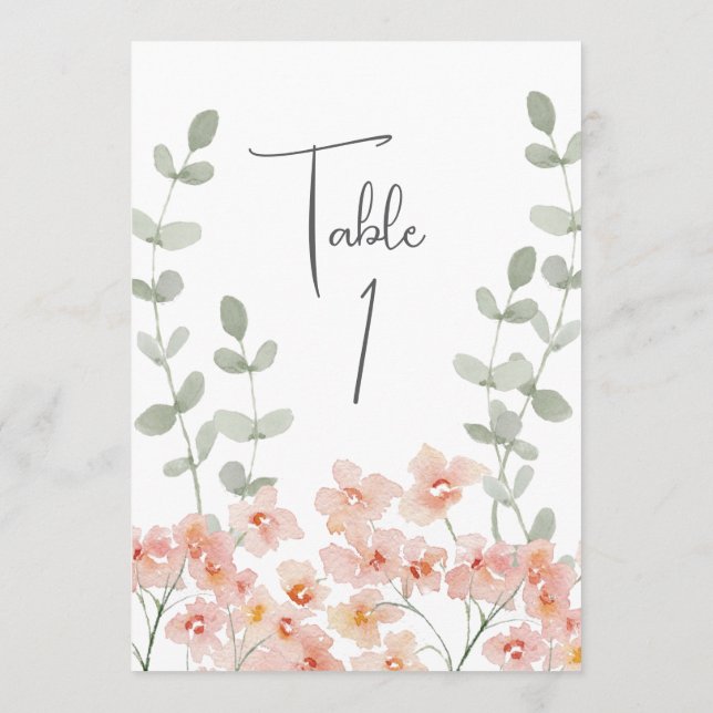 Peach and Green Watercolor Floral Table Card (Back)
