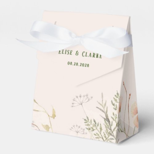 Peach and Green Watercolor Wildflowers Wedding Favor Boxes