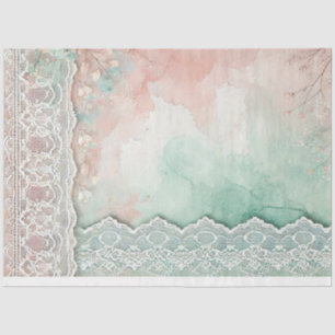 Peach and Green Watercolors and Lace Tissue Paper