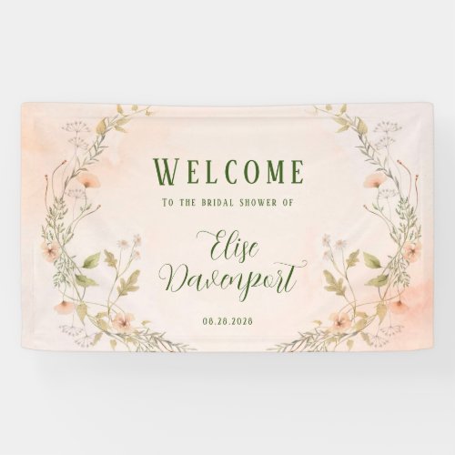 Peach and Greenery Wildflowers Bridal Shower Banner