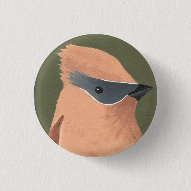 peach and grey bird button (Front)