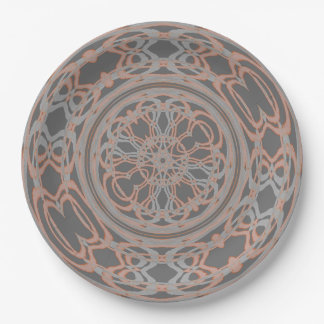 peach and grey design Paper Plate