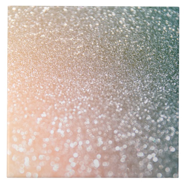 Peach and Grey Sparkle Glamour Glitter Ceramic Tile (Front)