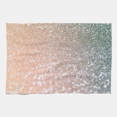 Peach and Grey Sparkle Glamour Glitter Kitchen Towel