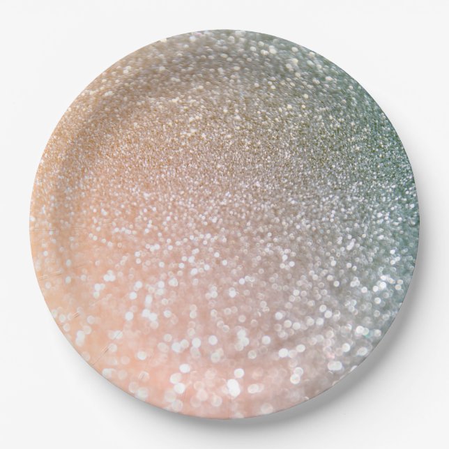 Peach and Grey Sparkle Glamour Glitter Paper Plates (Front)