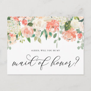 Peach and Ivory Flowers Be My Maid of Honor Postcard