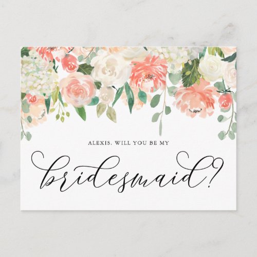 Peach and Ivory Flowers Will You Be My Bridesmaid Postcard