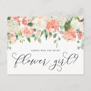 Peach and Ivory Flowers Will You Be My Flower Girl Postcard