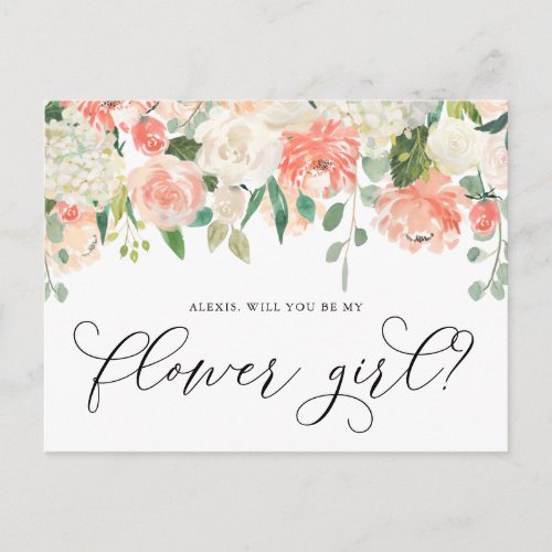 Peach and Ivory Flowers Will You Be My Flower Girl Postcard