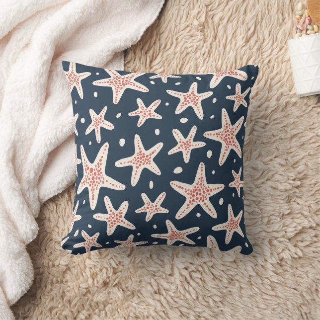 Peach and Ivory Starfish  Throw Pillow (Blanket)