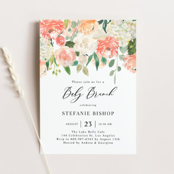 Peach And Ivory Watercolor Flowers Baby Brunch Invitation by misstallulah at Zazzle