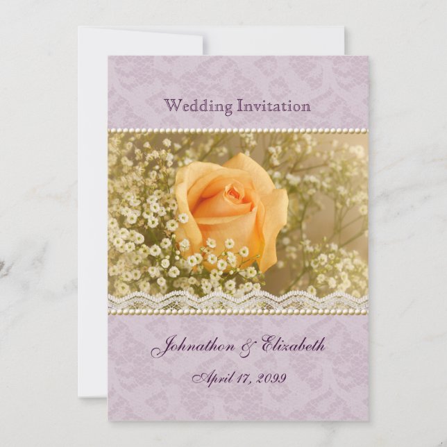 Peach And Lavender Rose Wedding Invitation (Front)