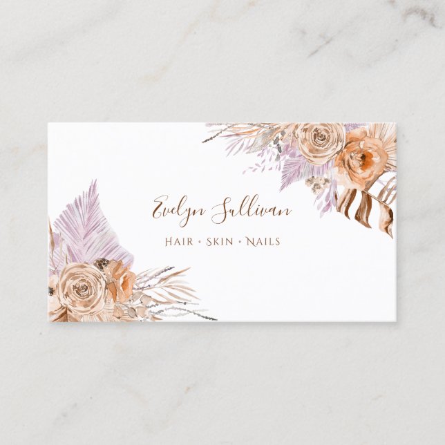peach and lilac tropical business card (Front)
