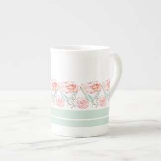 Peach and Mint Floral Contemporary Bone China Mug