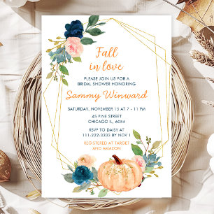Peach and Navy Blue Pumpkins Bridal Shower Invitation
