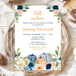 Peach and Navy Blue Pumpkins Bridal Shower Invitation