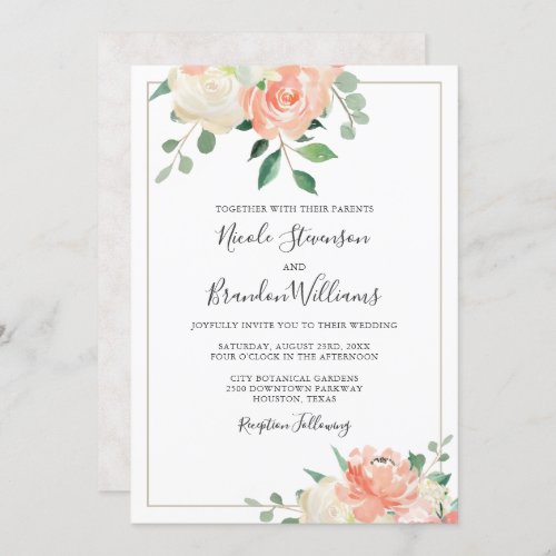 Peach and Off_White Elegant Floral Wedding Invitation
