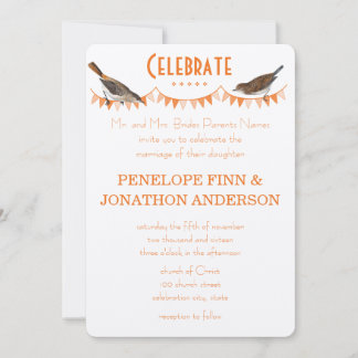 Peach and Orange Bunting Wedding Invitations