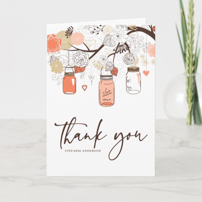 Peach and Orange Mason Jars Floral Thank You Card (Front)