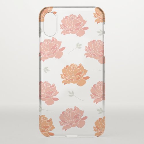 Peach and Orange Peonies Floral Pattern iPhone X Case