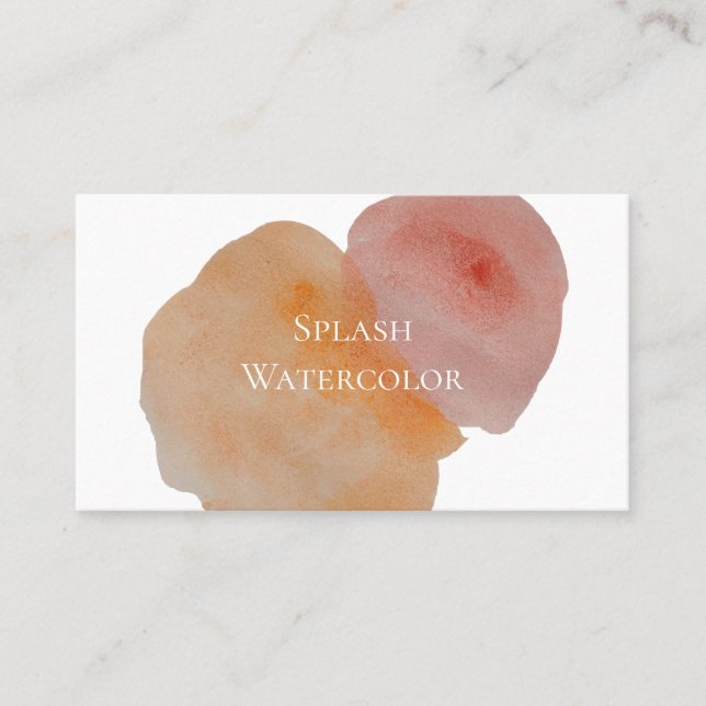 Peach and Orange Watercolor Splash Business Card (Front)