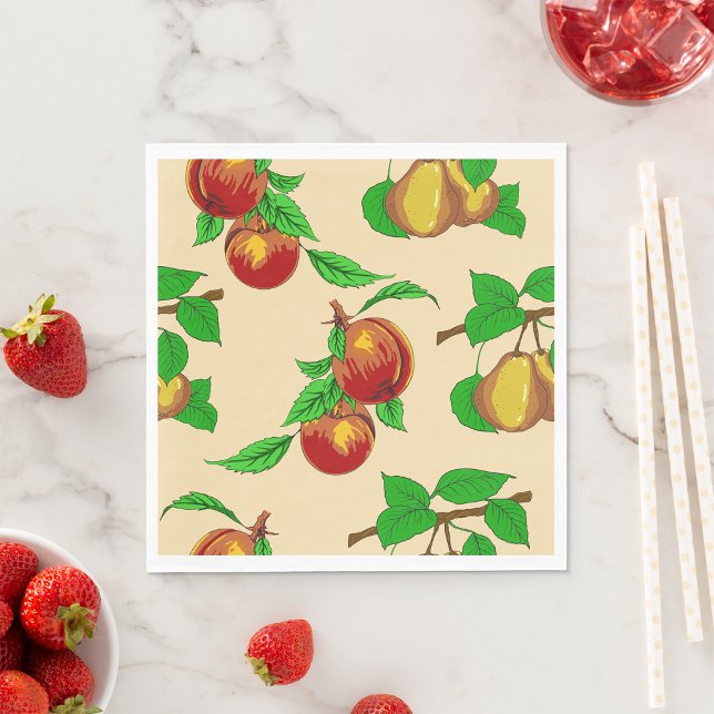 Peach and Pear Fruit Pattern Rustic Botanical Napkins (Creator Uploaded)