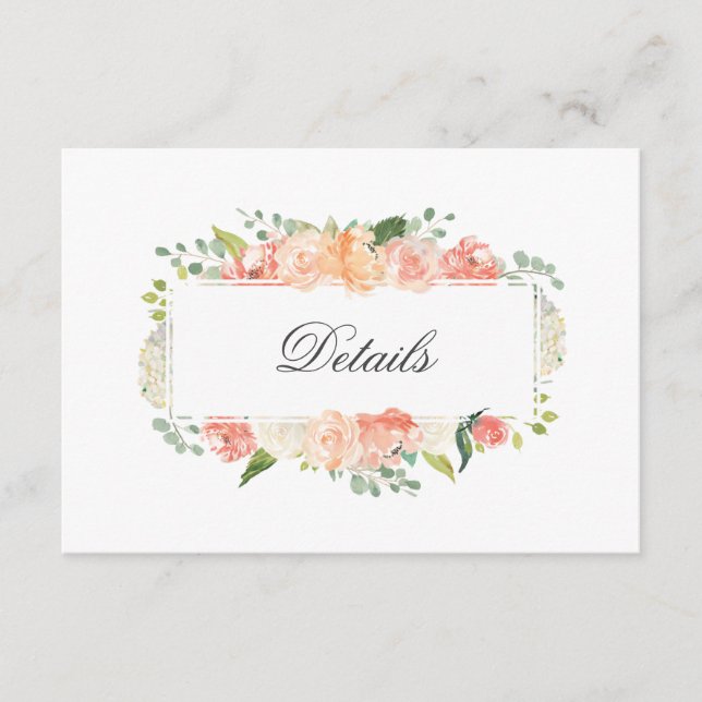 Peach and Pink Feminine Floral Pattern Details Enclosure Card (Front)