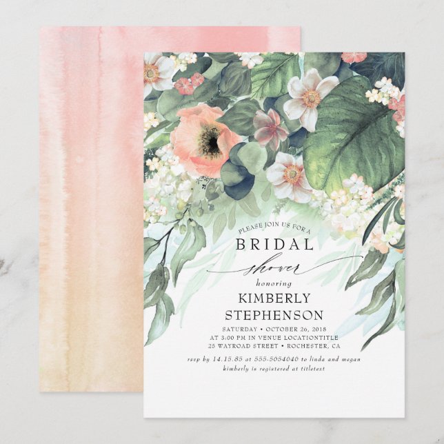 Peach and Pink Floral Bohemian Bridal Shower Invitation (Front/Back)