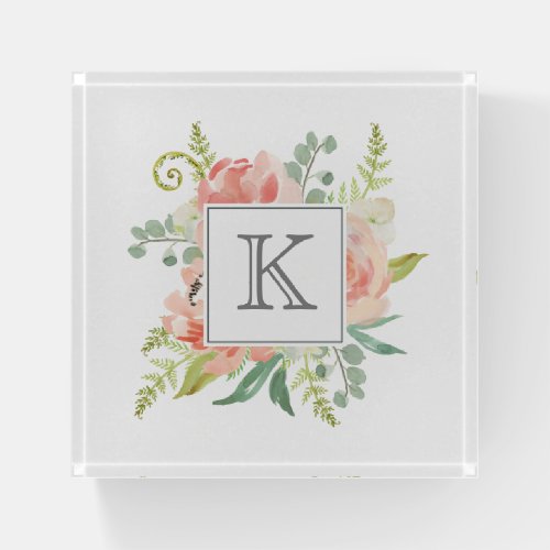 Peach and Pink Floral Bouquet with Monogram Paperweight